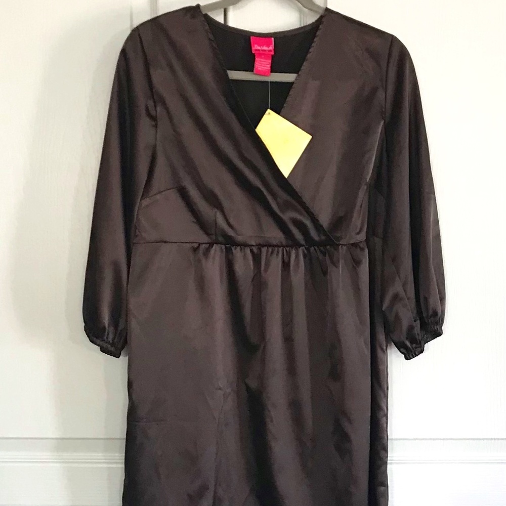 NWT DU JOUR Poly Satin Dress Brown Sz L -  Y2K
